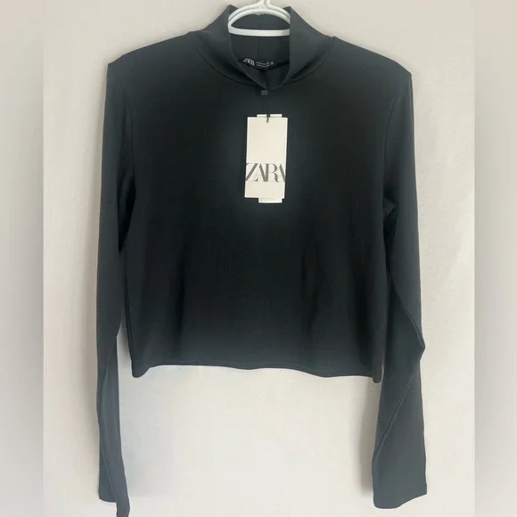 Zara Black Cropped Long Sleeve Shirt - Picture 3 of 8